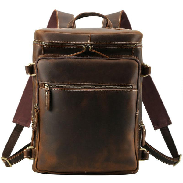 Cool Leather Vintage Dark Brown Mens 16inch Laptop Backpacks Vintage School Backpack Travel Backpack Bags for Men