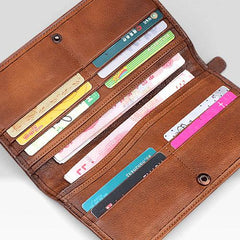 Handmade Leather Mens Cool Long Leather Wallet Bifold Clutch Wallet for Men - iChainWallets