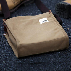 Cool Canvas Leather Mens Side Bag Black Vertical Shoulder Bag College Bag Messenger Bag for Men