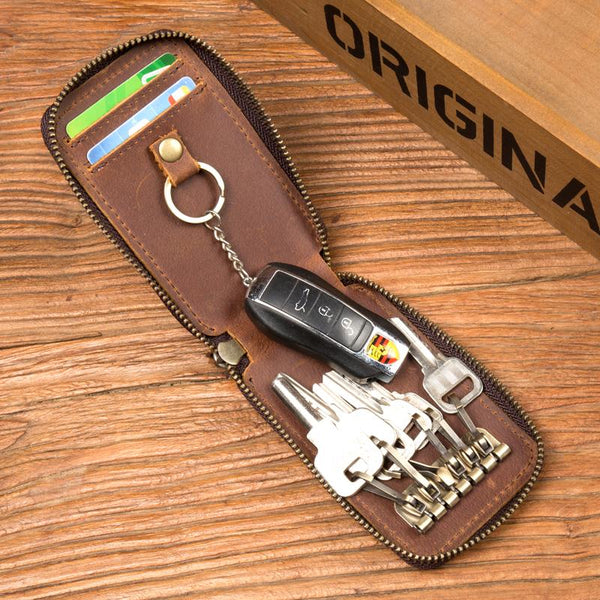 Brown Leather Mens Small Car Key Wallet Key Holders Car Key Holder For Men