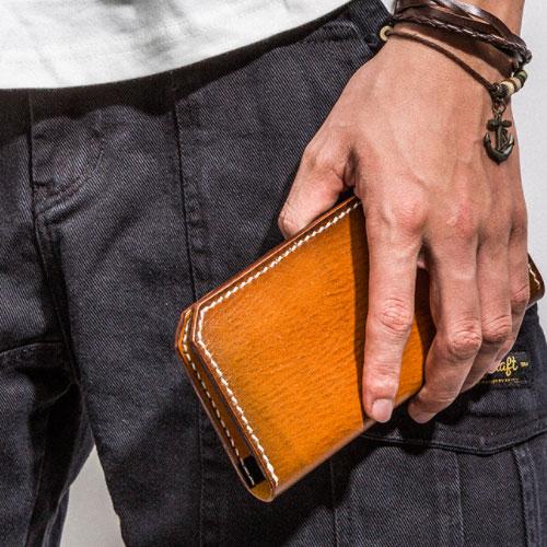 Handmade Leather Mens Cool Long Leather Wallet Bifold Clutch Wallet for Men - iChainWallets