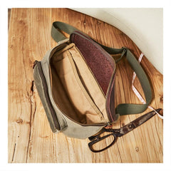 Vintage Canvas Green Leather Mens Fanny Pack Canvas Waist Bags Canvas Hip Pack for Men