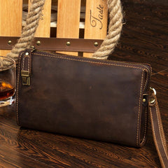 Dark Brown Cool Mens long Clutch Wallet Wristlet Wallet Clutch Bag Large Long Wallet for Men