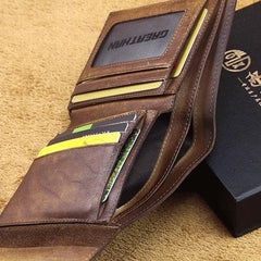Handmade Mens Cool billfold Leather Wallet Men Small Wallets Trifold for Men