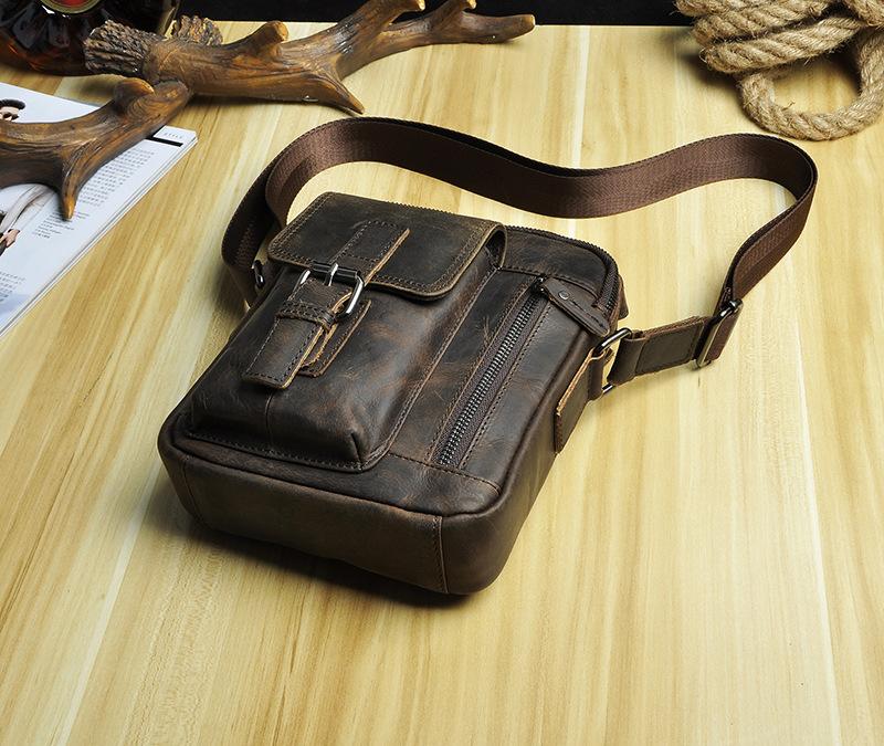  Men's leather Messenger bag vertical retro leather shoulder bag  tablet parcel-black : Clothing, Shoes & Jewelry