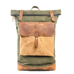 Cool Canvas Leather Mens Large Waterproof Green Backpack Travel Backpack Black Computer Backpack for Men