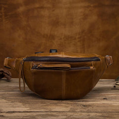 Vintage Brown Leather Men's Fanny Packs Hip Pack Waist Bag For Men