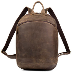 Vintage Brown Mens Leather 14 inches Laptop Backpacks Dark Brown Travel Backpacks School Backpacks for men