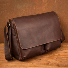 Cool Brown Leather 13 inches Mens Courier Bag Messenger Bags Postman Bag for Men