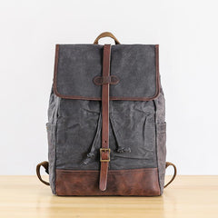 Gray Waxed Canvas Mens Large 15'' Laptop Backpack College Backpack Hiking Backpack for Men