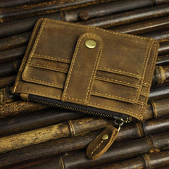 Vintage Leather Brown Mens Front Pocket Wallet Slim Small Wallet for Men