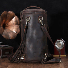 Cool Mens Leather Barrel Backpack Overnight Bag Travel Backpack Weekender Bag for men