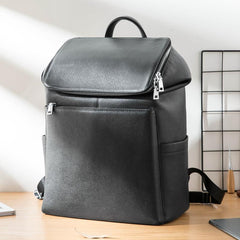 Black Fashion Mens Leather 15-inch Computer Backpacks Travel Backpacks School Backpack for men