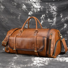 Cool Brown Leather Men's Overnight Bag Travel Bag Duffel Bag Weekender Bag For Men