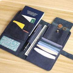 Blue Handmade Leather Mens Passport Wallet Travel Wallet Ticket Holder For Men
