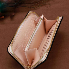 Handmade Leather Mens Clutch Wallet Cool Pixiu Tooled Wallet Long Zipper Wallets for Men