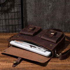 Cool Coffee Leather Mens Briefcase 14inch Laptop Bag Work Handbag Business Bag for Men