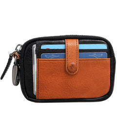 Black Brown Leather Mens Front Pocket Wallet Cool Small Zipper Card Wallet Key Wallet For Men