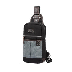 Black Canvas Leather Sling Backpack Men's Sling Bag Chest Bag Dark Coffee Canvas One shoulder Backpack For Men