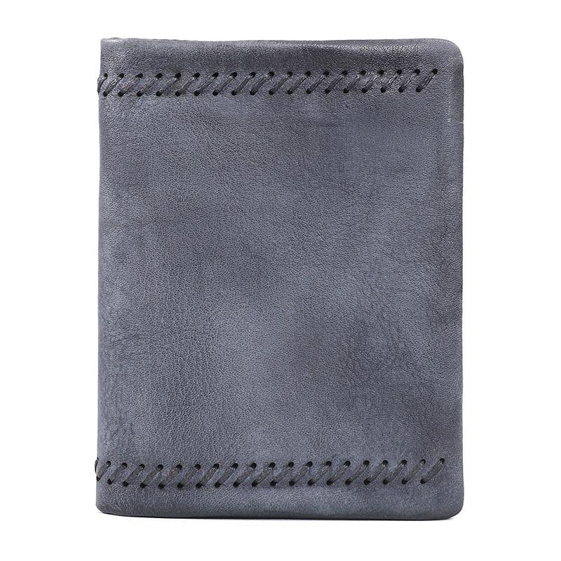 Handmade Leather Mens Vertical Gray billfold Wallet Men Brown Small Bifold Wallets for Men