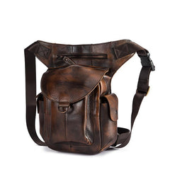Coffee Leather Men Belt Pouch Vintage Drop Leg Bag Biker Purse Side Belt Bag for Men