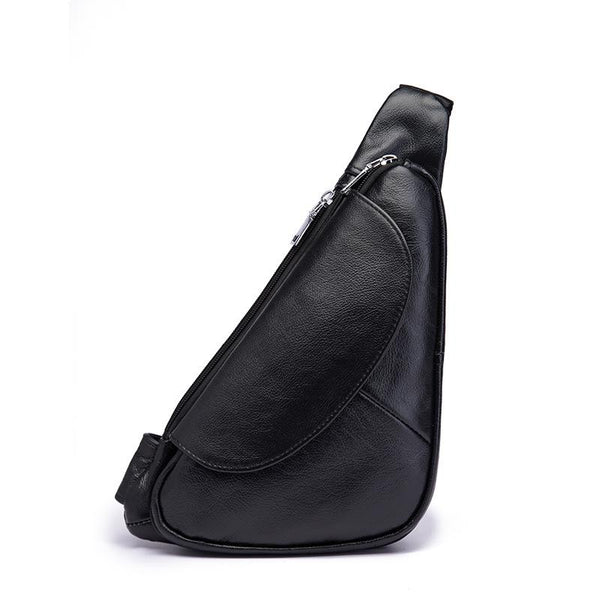 Cool Black Leather Mens Sling Bag Chest Bag One-Shoulder Backpack For Men