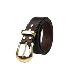 Coffee Leather Mens Belt Minimalist Brass Handmade Leather Belts for Men