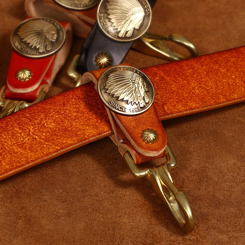 Handmade Leather Brass Keyrings With Belt Loop Indian Leather Keyrings Car KeyChain for Men