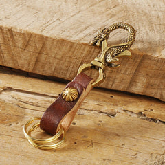 Brown Handmade Chinese Dragon Leather Brass Keyring Moto KeyChain Leather Keyring Moto Cross Key Holders Key Chain for Men