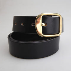 Mens Beige Brass Leather Belts Minimalist Handmade Leather Belt for Men