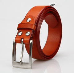 Handmade Brown Leather Slim Belt Minimalist Mens Silver Leather Belts for Men