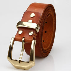 Handmade Coffee Brass Leather Belt Minimalist Mens Brass Leather Belts for Men
