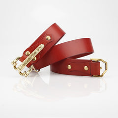 Red Brown Leather Mens Belts Colonel Littleton Brass Handmade Leather Belts for Men