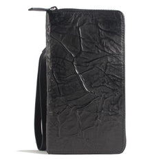 CASUAL BLACK LEATHER MEN'S Bifold Long Wallet Clutch Wallet BLACK Wristlet Wallets FOR MEN