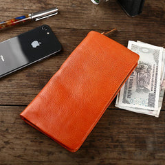 Cool Leather Mens Black Slim Long Wallet Zipper Bifold Card Wallet Clutch Wallet For Men