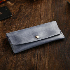 Handmade Mens Leather Blue Envelope Bag Long Wallet Phone Bag Green Clutch for Men