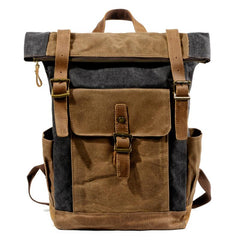 Cool Waxed Canvas Mens Waterproof Green Travel Backpack 15'' Gray Computer Backpack Hiking Backpack for Men