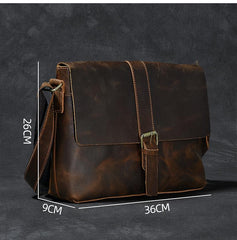 Vintage Leather Mens 13‘’ Brown Side Bag Messenger Bag Courier Bag For Men