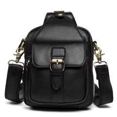 Black Leather Mens Cool Sling Bag Sling Pack Black Crossbody Packs Chest Bags for men