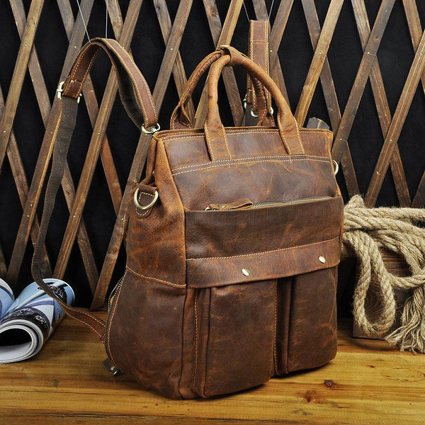 Cool Leather Vintage Brown Handbag Mens Backpacks Travel Backpack School Backpack for Men