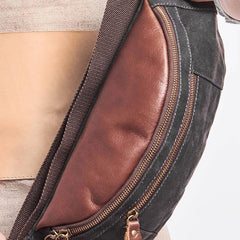Canvas Leather Mens Fanny Pack Canvas Waist Bag Small Canvas Chest Bag for Men