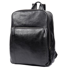 Fashion Black Mens Leather 15-inches Computer Backpack Black Travel Backpacks School Backpacks for men