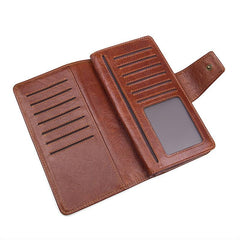 Brown Leather Long Wallet for Men Bifold Long Wallet Brown Multi-Card Wallet For Men