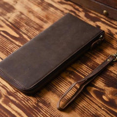 Handmade Leather Mens Cool Long Leather Wallet Zipper Clutch Wallet for Men - iChainWallets