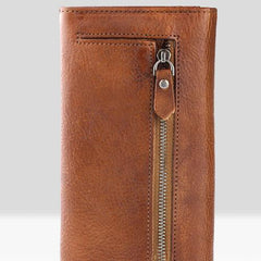 Handmade Leather Mens Cool Long Leather Wallet Bifold Envelope Clutch Wallet for Men - iChainWallets