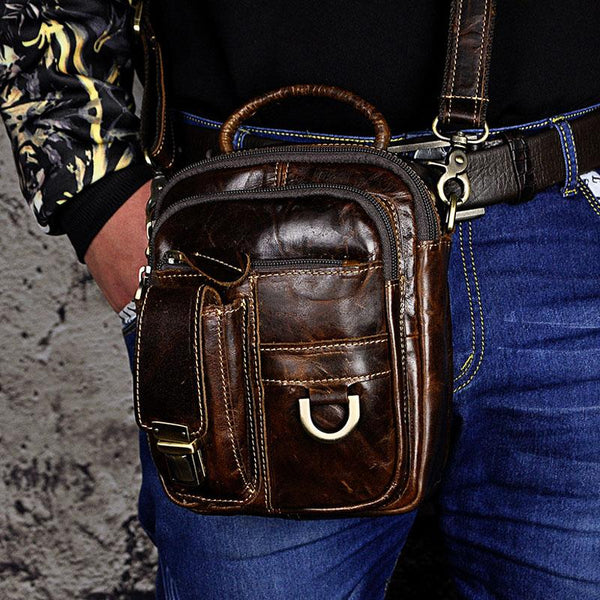 Vintage Leather Belt Pouches Mens BELT BAG Small Vertical Side Bag Handbag For Men