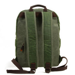 Cool Canvas Leather Mens Green Backpack Computer Backpack Black Travel Backpack for Men