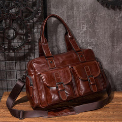 Cool Leather Mens Travel Bag Overnight Bag Work Handbags Business Bag for Men