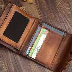 Handmade Mens Cool billfold Leather Wallet Men Small Envelope Wallets Bifold for Men
