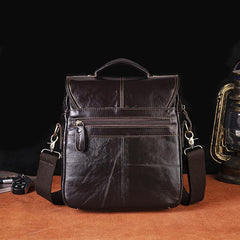 Black Leather Mens Small Vertical Messenger Bag Vertical Black Side Bags Small Handbag For Men